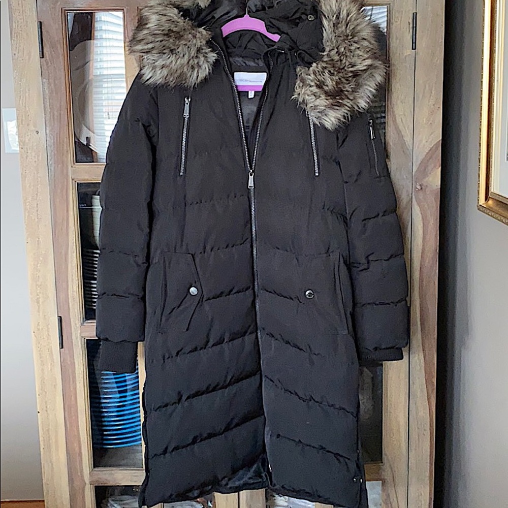 BCBG Black hooded parka jacket